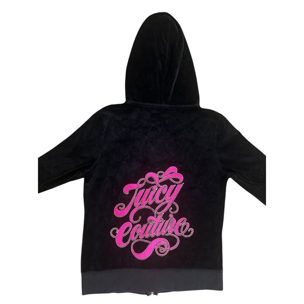 Juicy Couture Hoodie Velour Velvet Jacket Zip Black Y2K Logo Size M